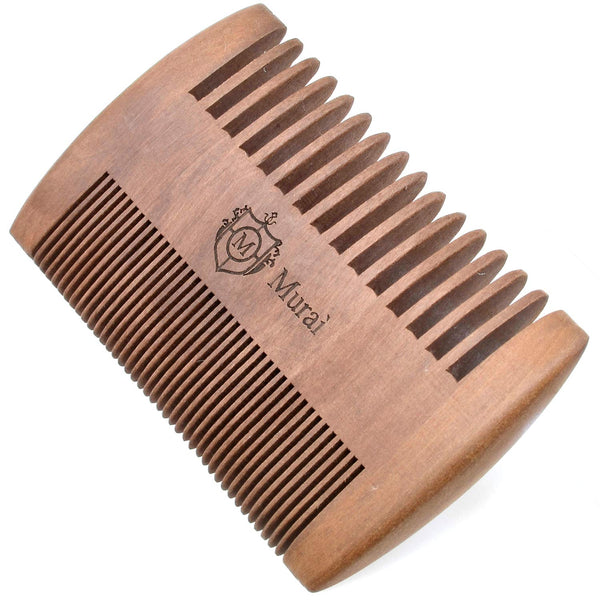 Murai by Giorgio GIOWC Wooden Beard Combs for Men - Dual Action Fine & Wide Tooth Cherrywood Comb