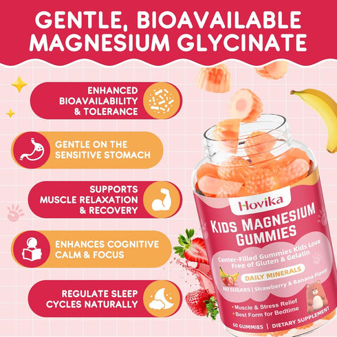 Gummies B6 60 Count Magnesium Glycinate for Kids: Calm Magnesium Supplement for Kids & Adults with Zinc Citrate, GABA