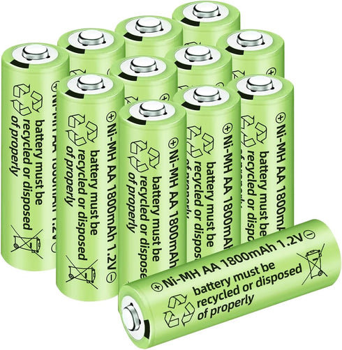 12PCS 1.2V 1800mAh Ni-MH AA Rechargeable Batteries for Wireless Microphones, Electric Toys, Remote Mice