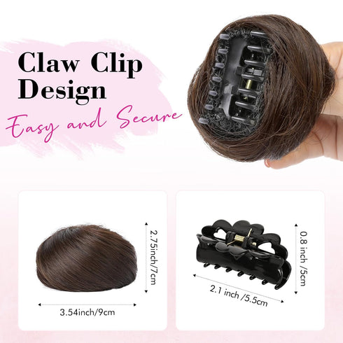 REECHO 2 PCS Mini Claw Clip Hair Bun Extensions HB001 Wig Accessory Updo Hairpieces for Women Girls (Pack of 2-3" Dark