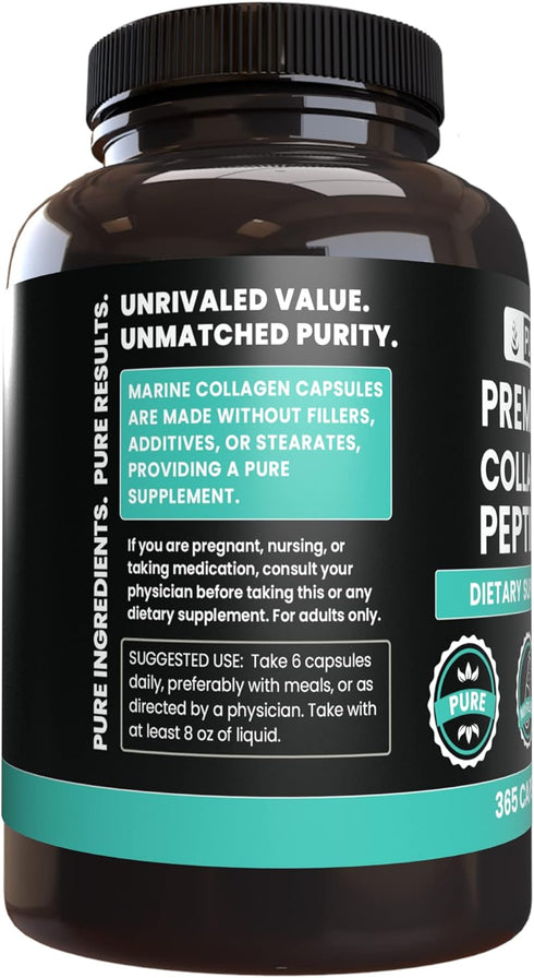 PURE ORIGINAL INGREDIENTS Marine Collagen (365 Capsules) No Magnesium Or Rice Fillers, Always Pure, Lab Verified