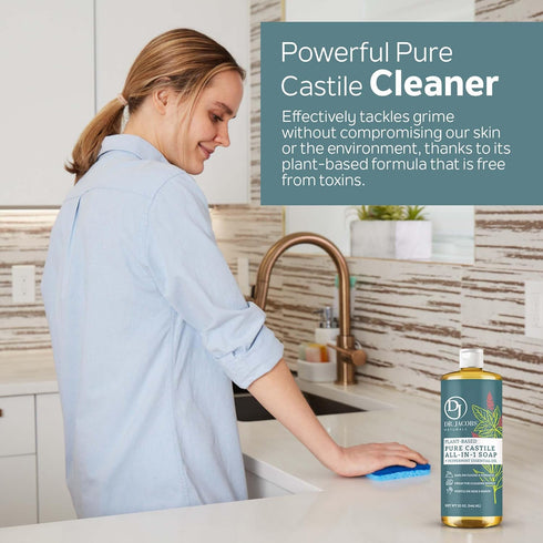 Dr. Jacobs Naturals Peppermint Castile Soap All-Purpose Cleaner, Eco-friendly Plant-Based Formula (32 Fl Oz)