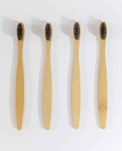 Biodegradable Eco-Friendly Natural Bamboo Toothbrushes, 4 Count for Sustainable Oral Care