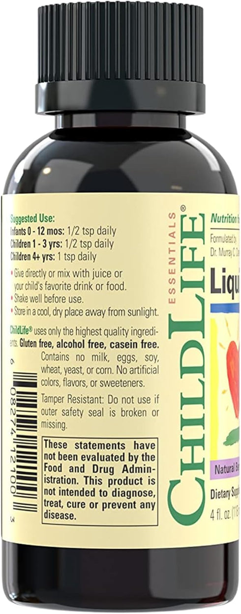 ChildLife Essentials Liquid Iron, 4 Fl Oz Bottle, Iron Supplements for Kids, Natural Berry Flavor