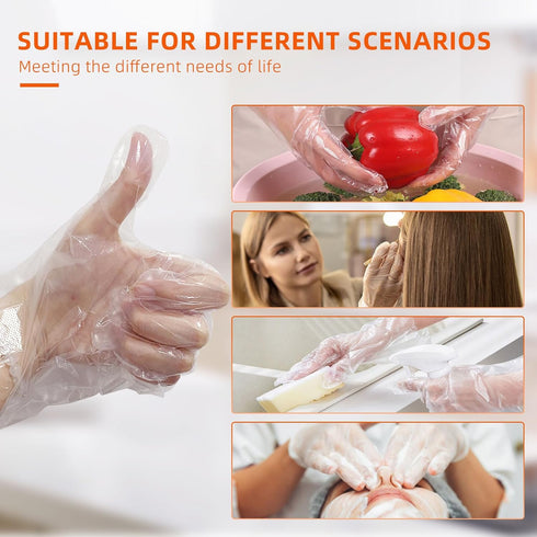 100 Pcs Disposable Plastic Gloves - Food Handling Service Gloves for Cooking, Kitchen Cleaning, and Food Prep