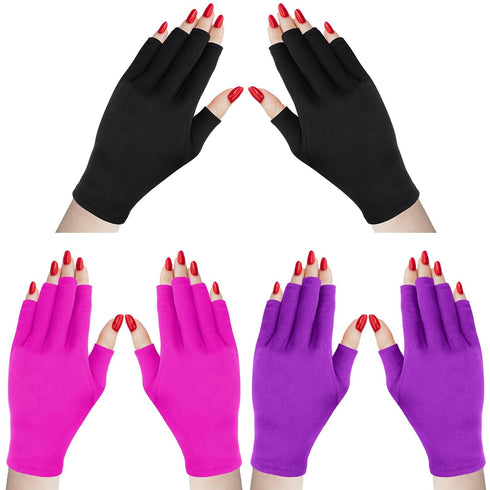 Syhood 3 Pair UV Gloves for Nail Lamp, UV Fingerless Protection Glove for Manicures, Protect Hands from Nail Lamp