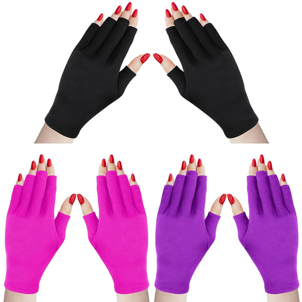 Syhood 3 Pair UV Gloves for Nail Lamp, UV Fingerless Protection Glove for Manicures, Protect Hands from Nail Lamp