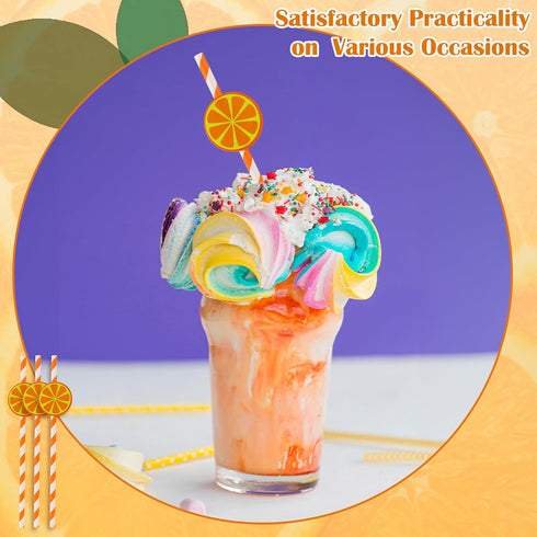 Zyghjort 30 Orange Straws, PCS Orange Striped Paper Straws Disposable Striped Straws Orange and White Paper Drinking