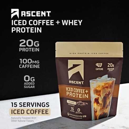 Ascent Iced Coffee Protein Powder, High Protein Coffee Powder, 20 g Protein, 15 Servings