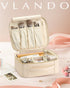 Vlando Travel Makeup Bag, Large Capacity PU Leather Cosmetic Case Organizer, Portable Bag with Dividers and Handle Beige