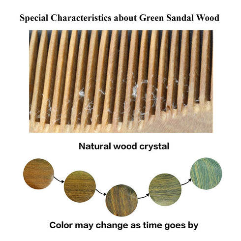 Onedor Handmade 100% Natural Green Sandalwood Hair Combs - Anti-Static Wooden Wide Tooth Detangler Comb
