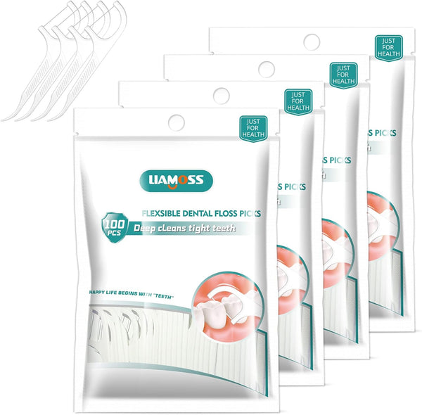 400 Count Dental Floss Picks, No Break & No Shred Flossers for Adults, Family Oral Care Set (Pack of 4)