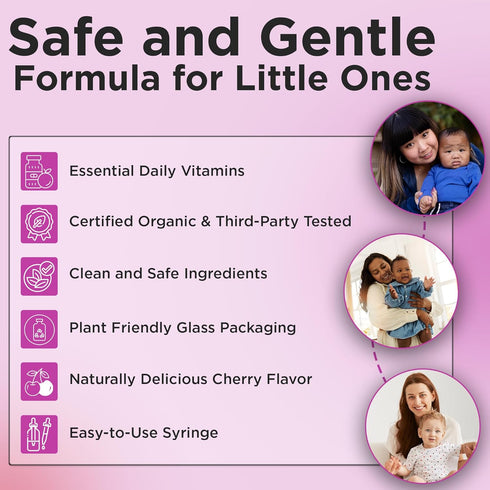 Wellements Organic Baby Multivitamin Drops, 1 Fl Oz Cherry Flavor Liquid for Infants & Toddlers