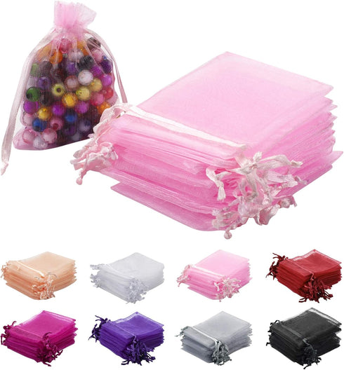 100PCS Pink Organza Bags, 2x3 Inch Sheer Drawstring Gift Pouches for Jewelry, Wedding, Party, Christmas Favor