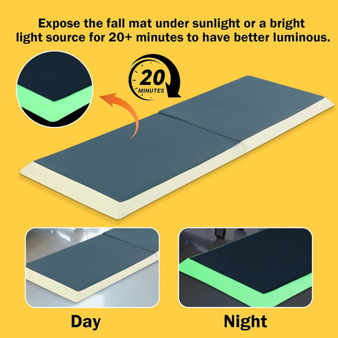 MABOZOO 66"x24"x2" Fall Mat for Elderly with Glow-in-The-Dark Strips, PU Leather Fall Mattress with Beveled Edge