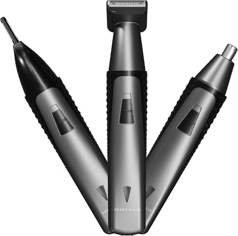 Perry Ellis Rechargeable Ear and Nose Hair Trimmer for Men, 3 Detachable Heads for Beard, Eyebrow, Nose, Ear Grooming