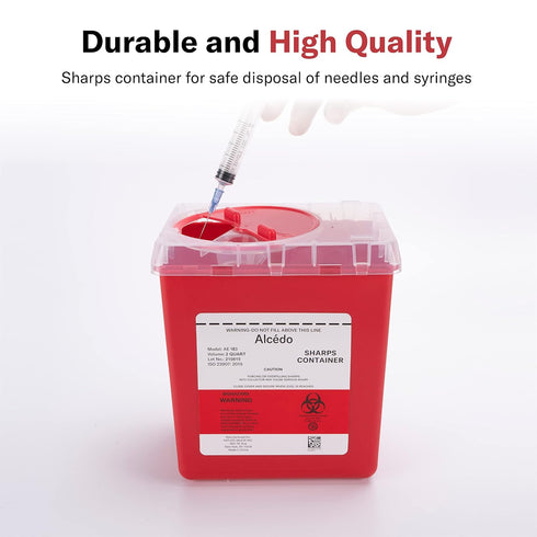 Alcedo Sharps Container, 2 Quart (3-Pack), Biohazard Needle and Syringe Disposal, Medical Grade
