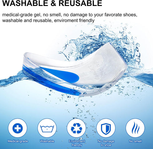 8 Pack Gel Heel Cushions - Heel Inserts for Pain Relief, Gel Cups for Plantar Fasciitis & Sore Heels