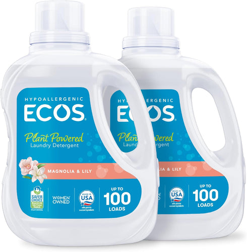 ECOS Laundry Detergent Liquid, 200 Loads, Hypoallergenic, Plant-Powered, EPA Safer Choice Certified, Magnolia Lily, 100