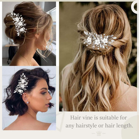Unicra Silver Flower Bride Wedding Hair Vine | Rhinestone Hair Piece Jewelry for Women and Girls