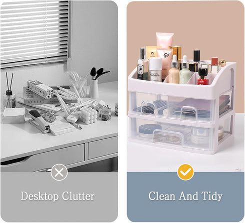 Toguma Cosmetic Storage Box, 3 Drawers and 1 Tray Makeup Organizer for Bathroom Dressing Table (White)
