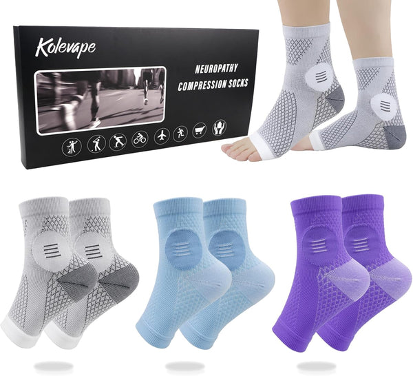3 Pairs Neuropathy Socks for Women & Men, Nano Comprex Ankle Sleeves for Neuropathy Pain, Anti Fatigue Compression