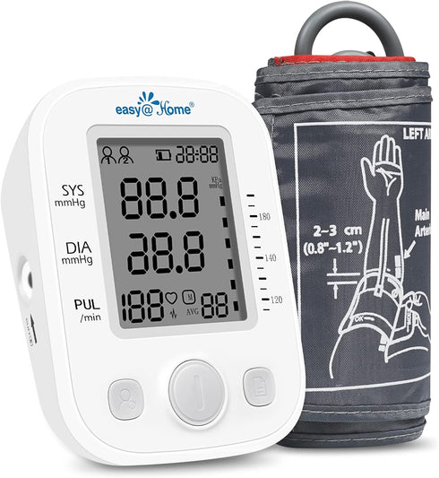 Easy@Home Digital Blood Pressure Monitor, Upper Arm BP Machine with Large Cuff and Individual Memory