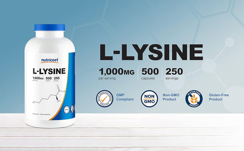 Nutricost L-Lysine 1000mg, 250 Servings, 500 Capsules, Gluten Free, Non-GMO