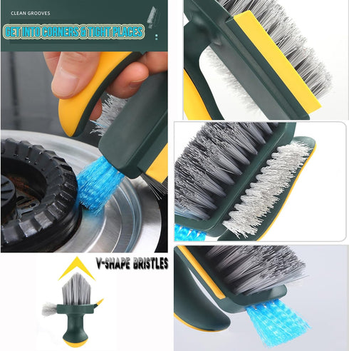 4-in-1 Grout Brush with Squeegee, Heavy-Duty Scrub Brushes for Bathroom & Kitchen Cleaning, Green