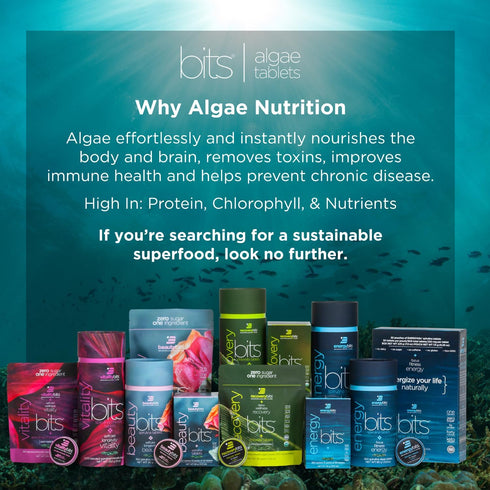 ENERGYBITS Organic Spirulina Tablets - Plant-Based Algae Superfood for Focus, Fitness, Energy - 60 Tablets