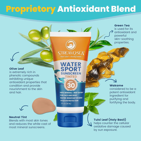 STREAM 2 SEA Tinted Sunscreen with SPF 30, All Natural, Biodegradable, Reef Safe, 3 Fl oz