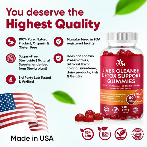 VVNaturals 26-in-1 Sugar-Free Liver Cleanse Detox Gummies; 3000mg Glutathione, Silymarin, Choline, TUDCA - 60 Vegan Ct