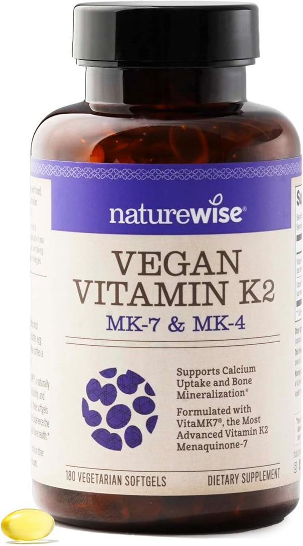 NatureWise Vitamin K2 MK-7 100mcg and MK-4 500mcg, Enhanced Bioavailable Formula for Bone Health, 180 Softgels