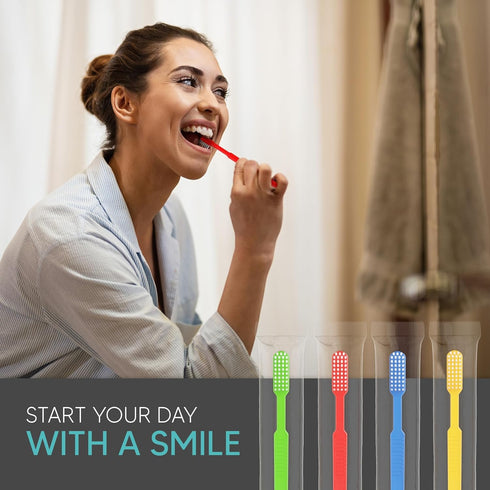 100 Pack Disposable Toothbrushes with Toothpaste Built In, Prepasted, Individually Wrapped, Soft Bristles