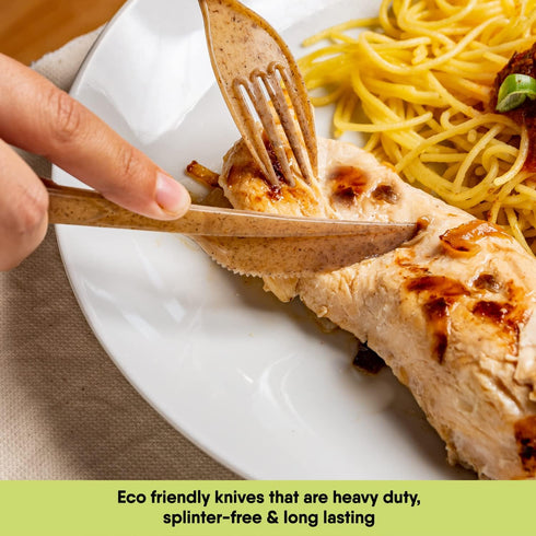 100% Biodegradable Knives Made of Vegetable Fibers, 100 PCS of 6.7” Long Heavy-Duty and Splinter Free Eco-Friendly