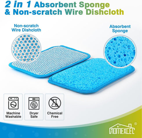 HOMEXCEL 12 Pack Scrub & Wipe Cloths, Scrub Sponges with Non-Scratch Wire Dishwashing Rag for Kitchen, All-Purpose Cloth for Dishes, Pots, Pans, Non-Stick Cookware, Countertops (Blue)
