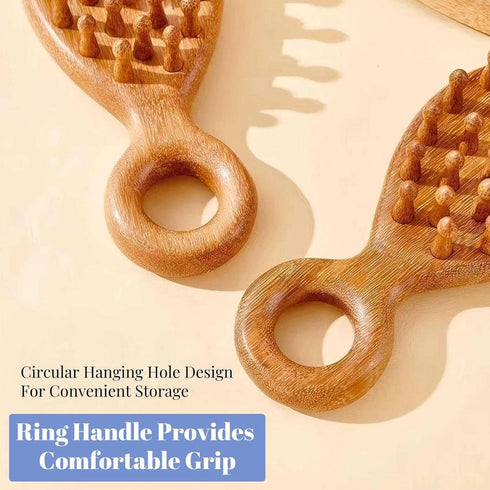 KINTEGOOD Sandalwood Head and Scalp Massager Comb, Wide Tooth Wooden Gua Sha Tool with Ergonomic Handle for Stress