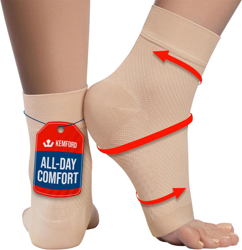 KEMFORD Ankle Compression Sleeve - Open Toe Compression Socks for Plantar Fasciitis, Swelling, Foot Support