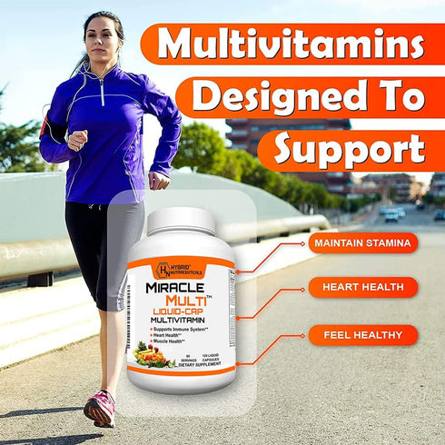 Hybrid Nutraceuticals MiracleMulti Liquid Multivitamin Capsules for Men & Women, Daily Vitamin & Mineral Supplement,