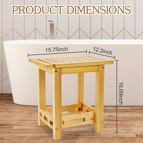 DNANAOL 450 lbs Shower Bench - Natural Wood Shower Stool with Storage Shelf, Waterproof Shower Chair with Handles
