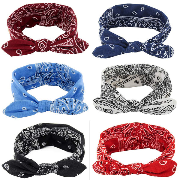 Yeshan Boho Bow Headbands for Women, Vintage Paisley Bandana Flower Printed Hairband, Pack of 6
