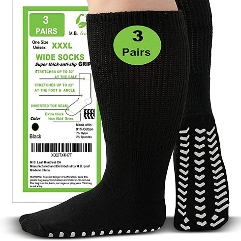 M.B. Leaf Extra Wide Socks for Swollen Feet,Bariatric Socks, Non Slip Cast Sock Diabetic Edema Hospital Oversized