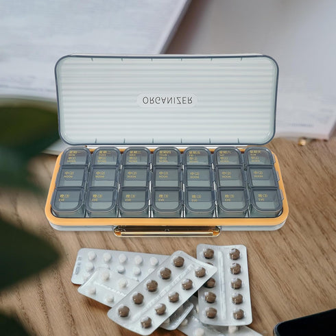 Portable Weekly Pill Organizer Medicine Case Transparent Blue Detachable Travel Pill Box for Daily Medication Storage