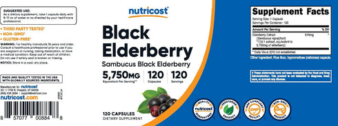 Nutricost Elderberry Capsules, 575mg, 120 Vegetarian Capsules, Gluten Free, Non-GMO Supplement