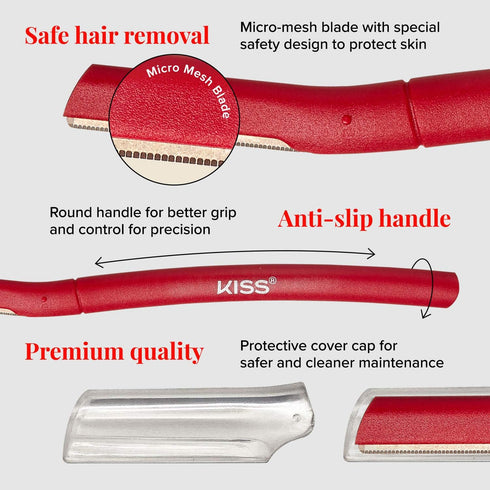 Kiss New York Eyebrow Razor Trimmer, Facial Hair Shaper Remover, 5 Count Exfoliating Dermaplaning Tools