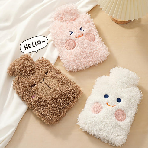 VERVEIO 1L Plush Hot Water Bottle with Soft Cover, Reusable Hot Water Bag for Pain Relief, Cramps & Warm Comfort