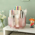 LINFIDITE 360°Rotating Makeup Brush Holder, Clear Cosmetic Display Case with 5 Slots for Vanity, Pink