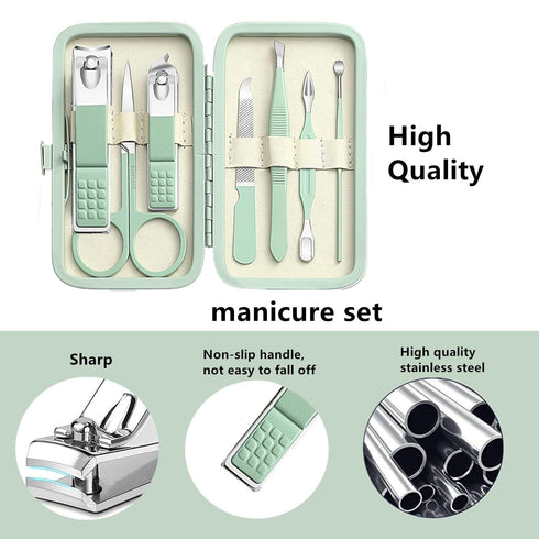 Manicure Set for Men Women, Nail Clipper Set with Portable Travel Case, Grooming Kit Gift for Family Friends (Green)