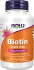 NOW Foods Supplements, Biotin 5,000 mcg, 120 Veg Capsules for Amino Acid Metabolism and Energy Production