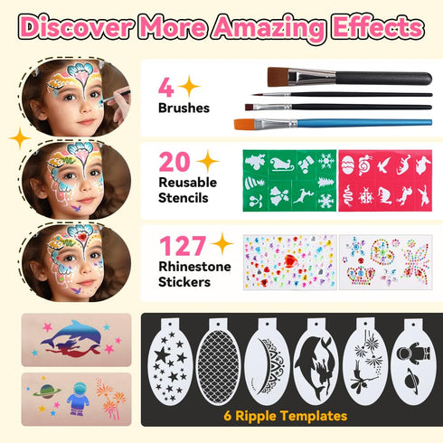 Janolia Face Painting Kit for Kids, Rainbow Split Cake Water Activated Face Paint, Ideal for Halloween and Carnival